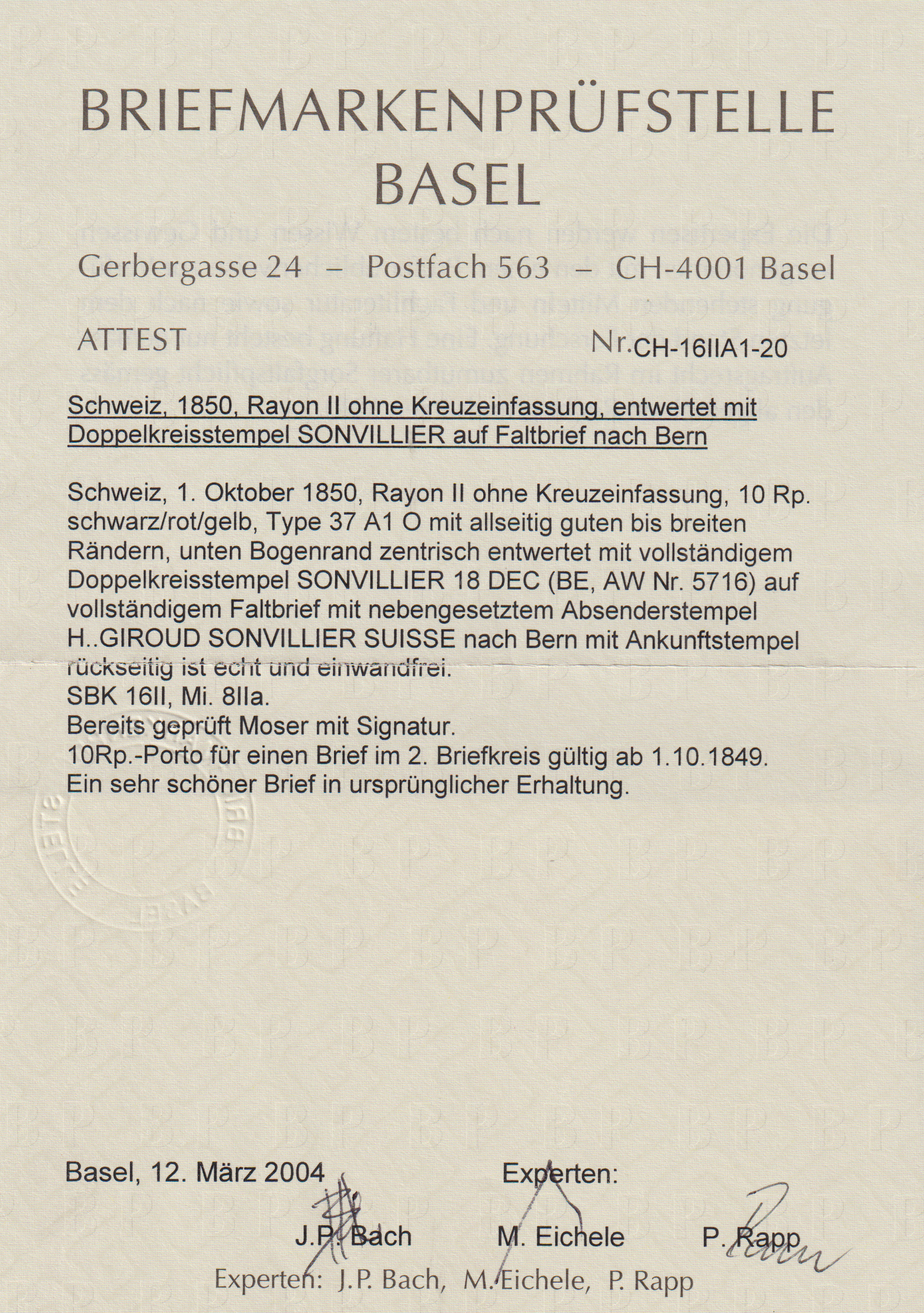 Rayon 16 II Typ 37 A1 Brief von Sonvillier nach Bern