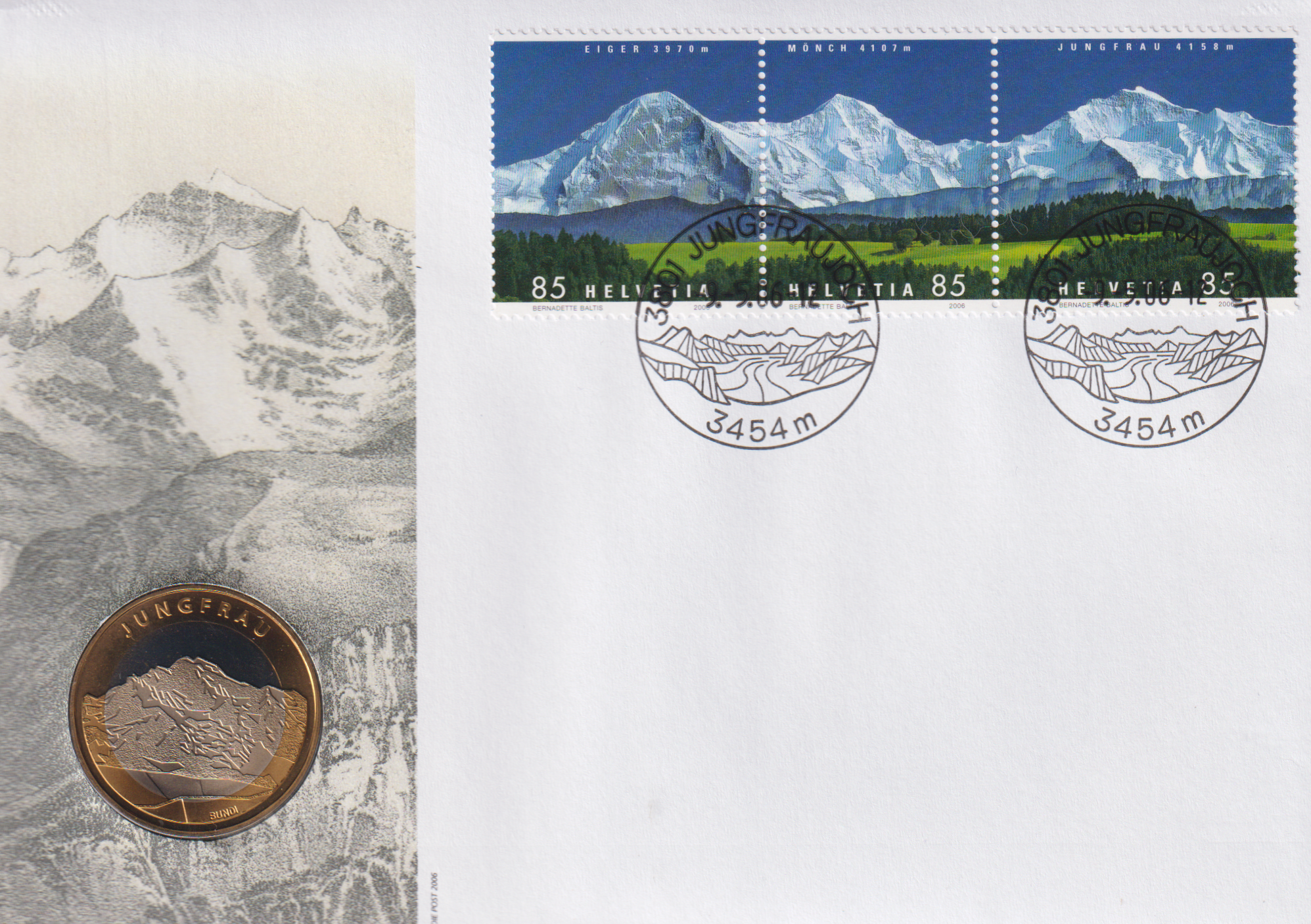 Numisbrief Jungfraujoch mit 10 Franken Münze