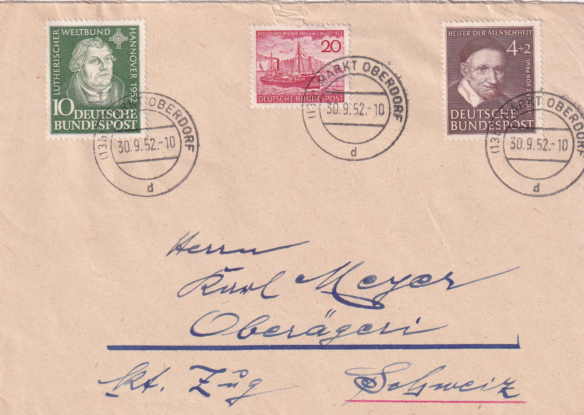 1952 Deutsche Bundespost - Oberägeri CH