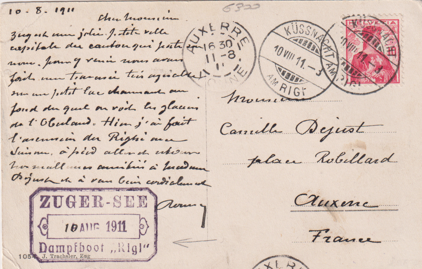 ZUGER - SEE Dampfboot Rigi 10.Aug.1911