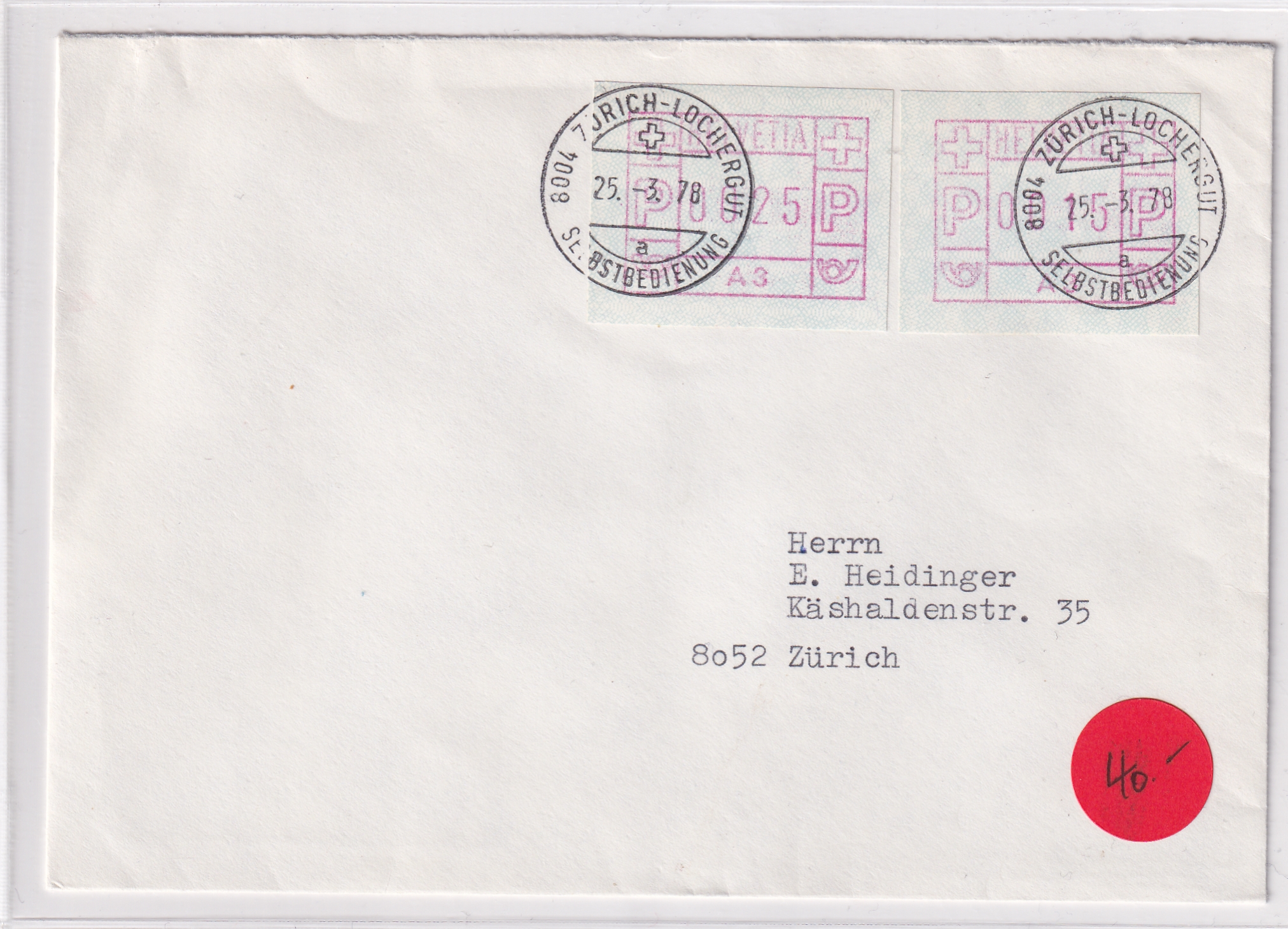 1978 A3 auf Brief nach Zürich