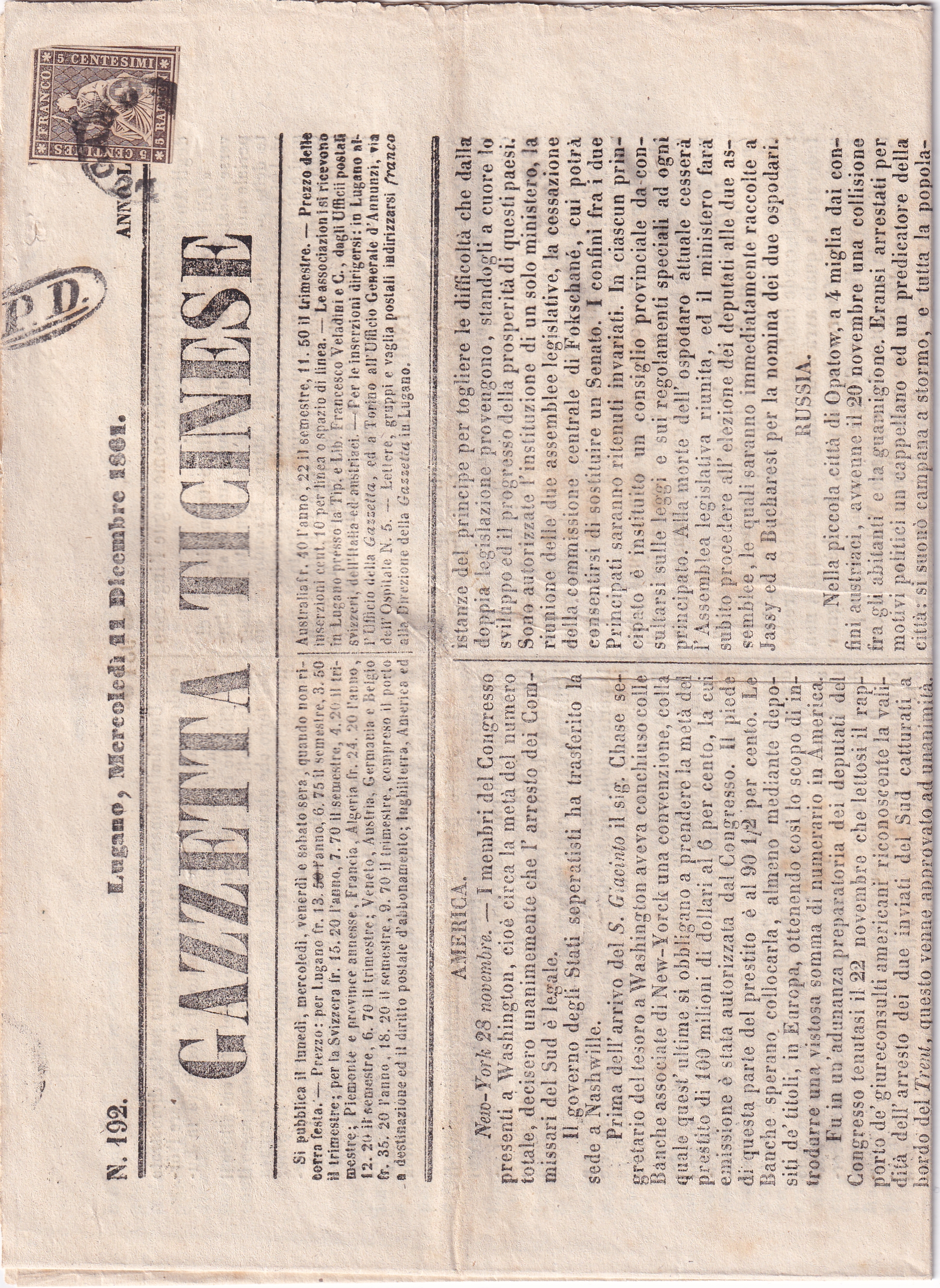 Strubel 22 G  ( SH B4) gestempelt auf Gazetta Ticinese