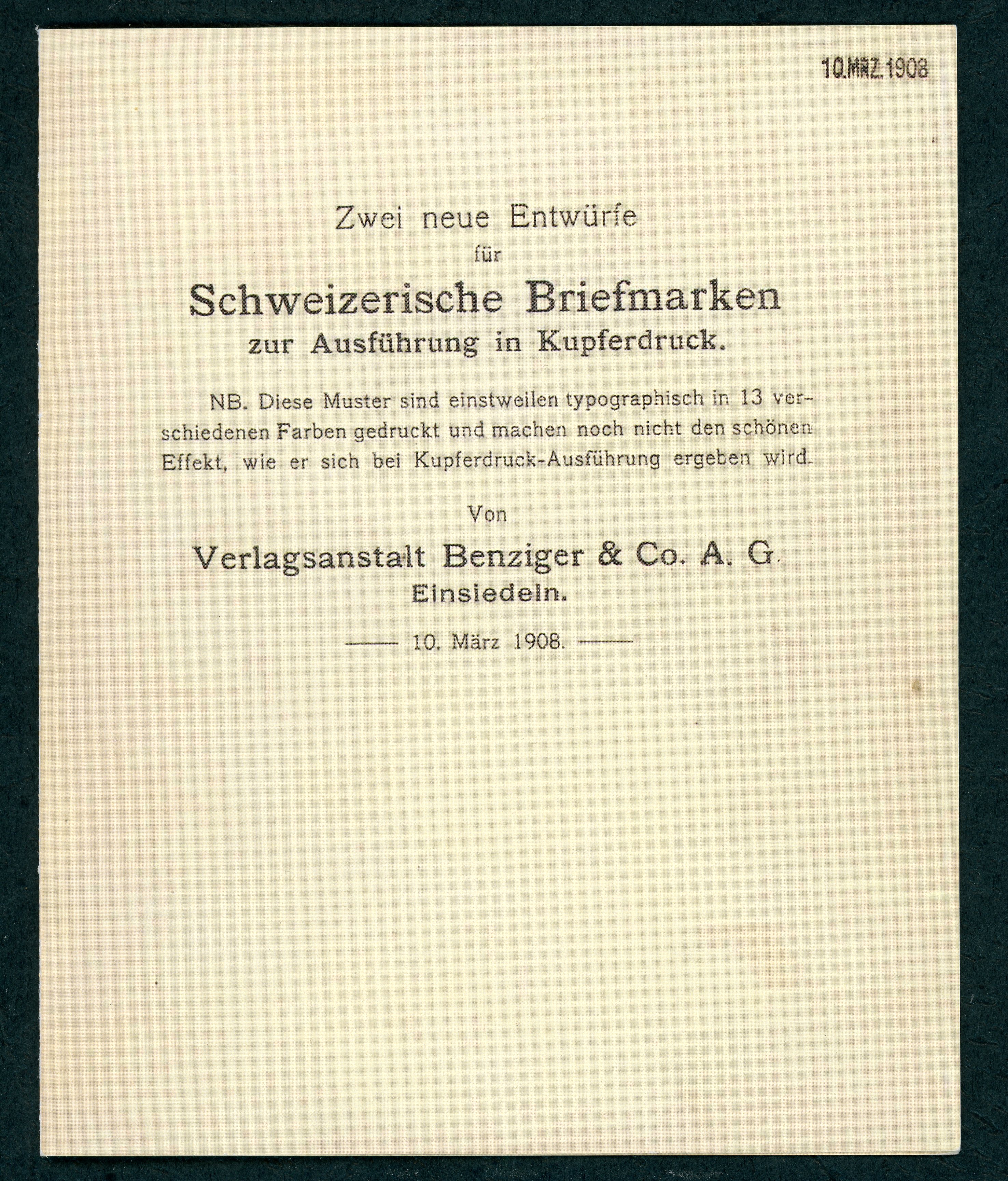 1908 Herkunft: Benziger & Co. Einsiedeln