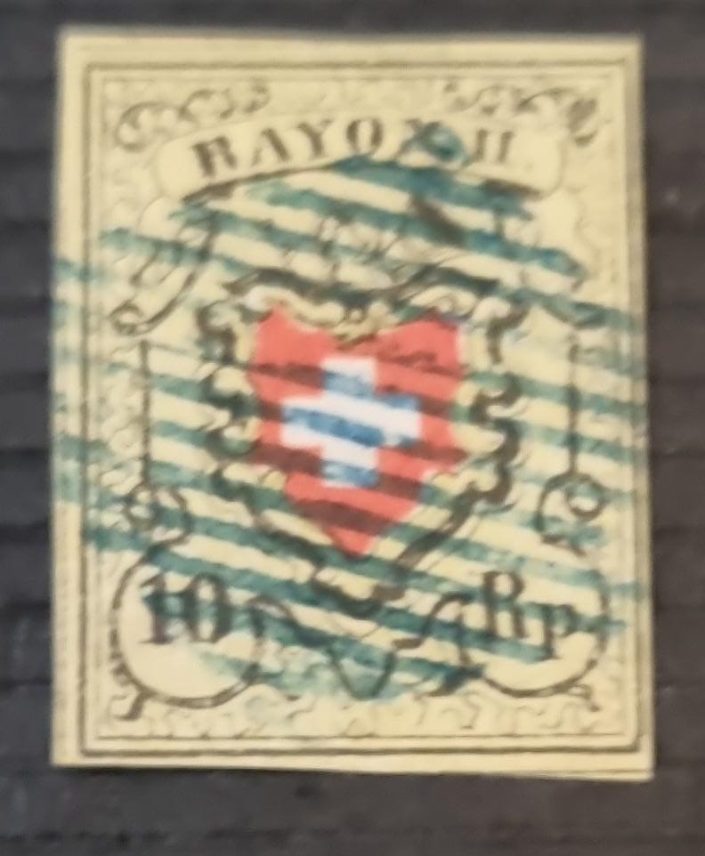 1850 Rayon 16 IIh Typ 19 Druckstein E - LU mit Attest Disteli