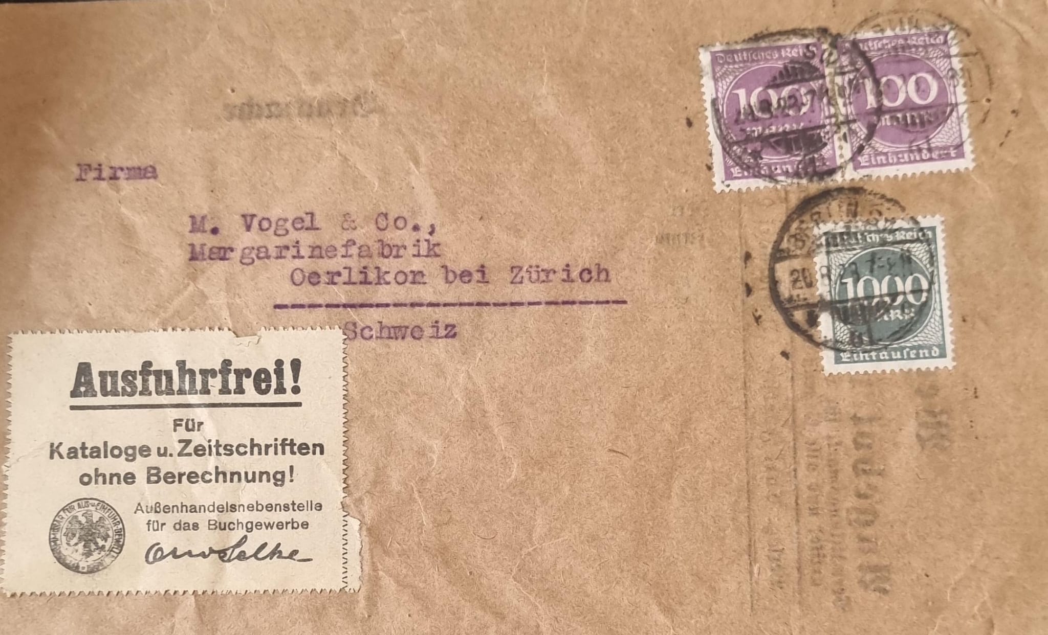 Deutsche Reich: Margarinenfabrik Oerlikon Zürich