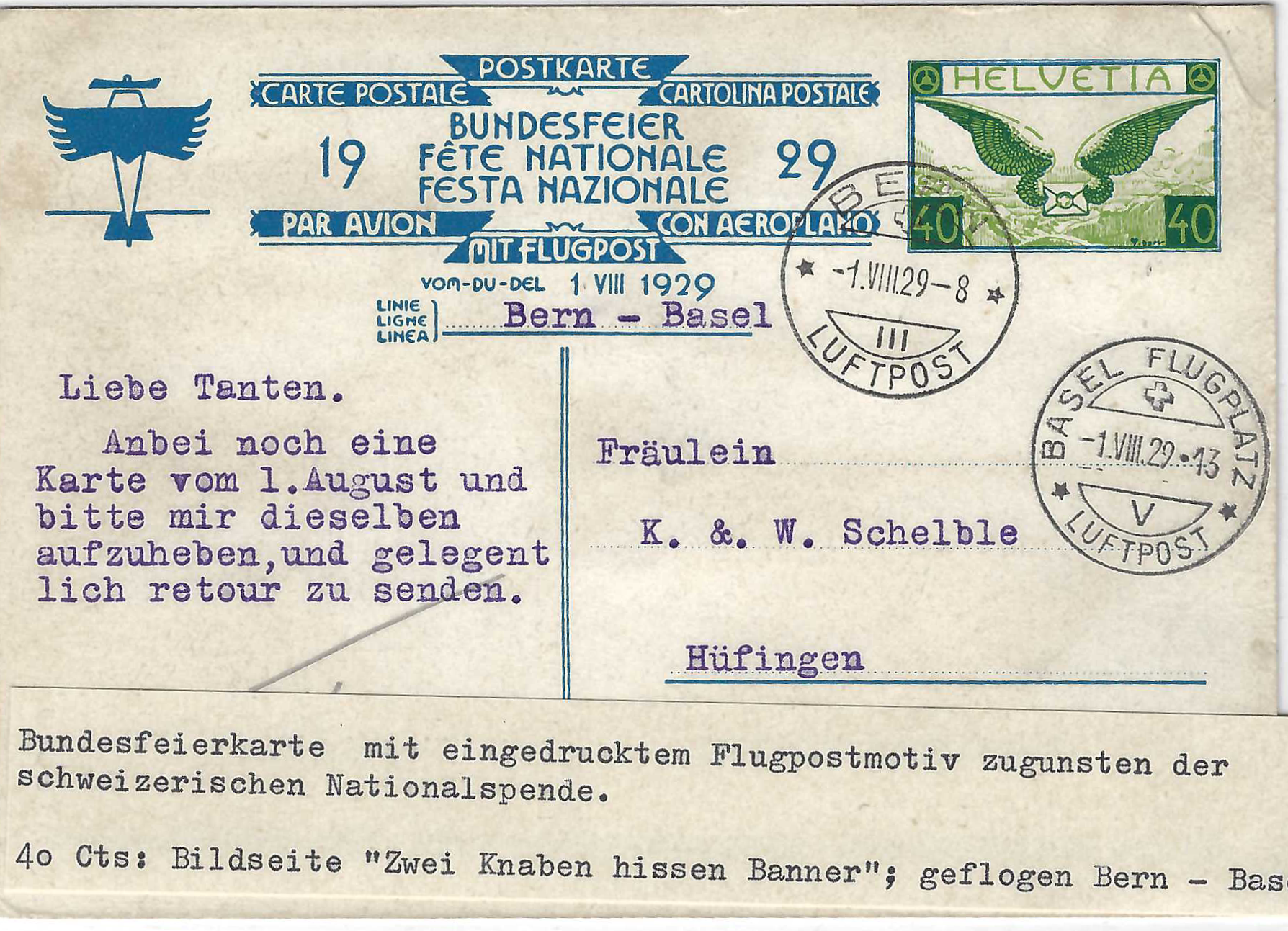 Flug Bern - BaseL vom 1.8-1929