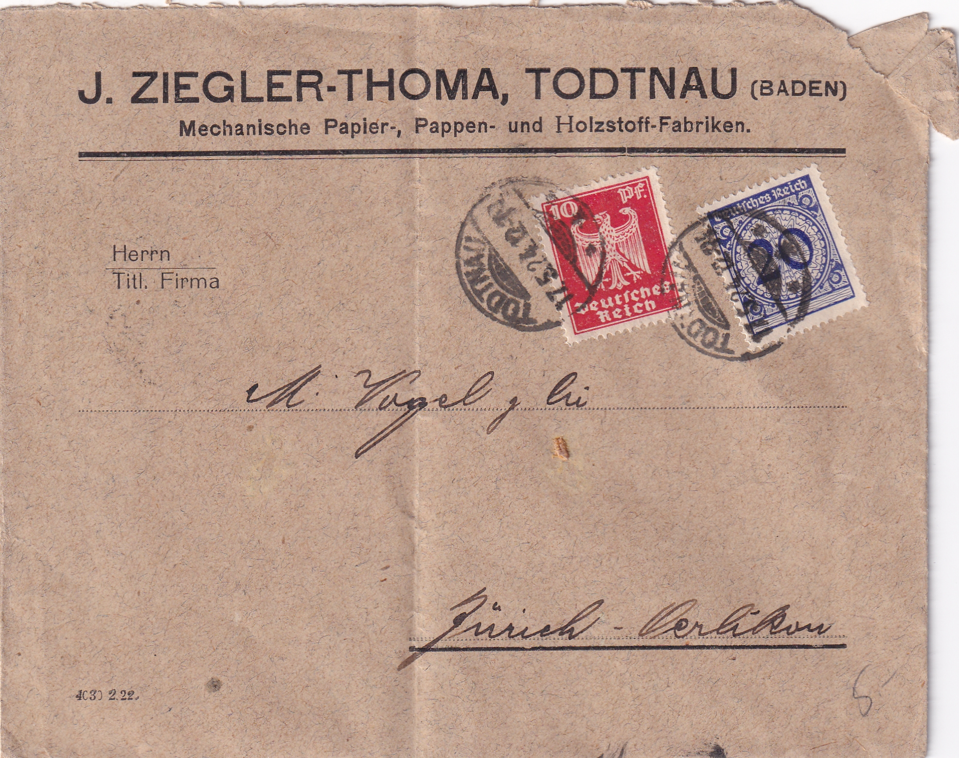 Deutsche Reich: 11.05.1924 Baden - Zürich  MeF