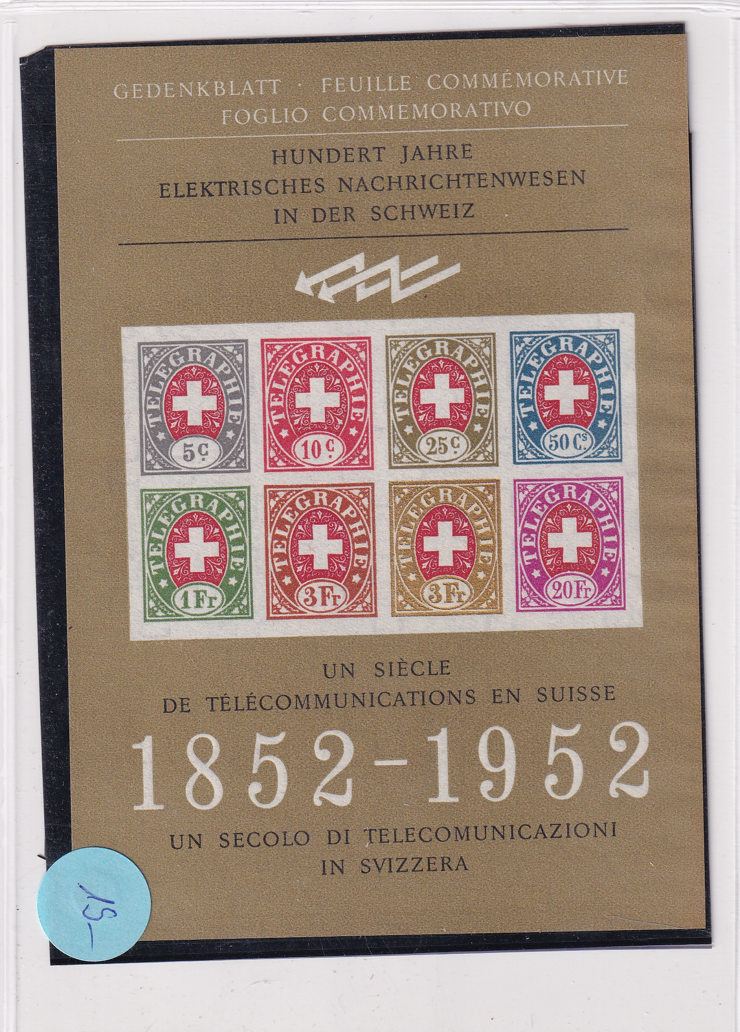 1952 Telegraphenmarken - Gedenkblock