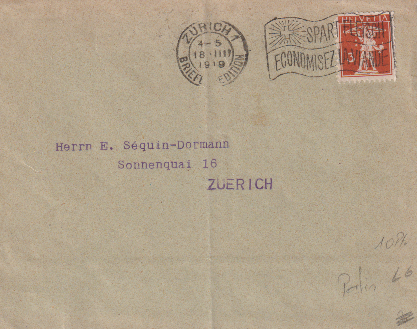 Perfin: Schweizerischer Bankverein B2 Brief Zürich -  Zürich