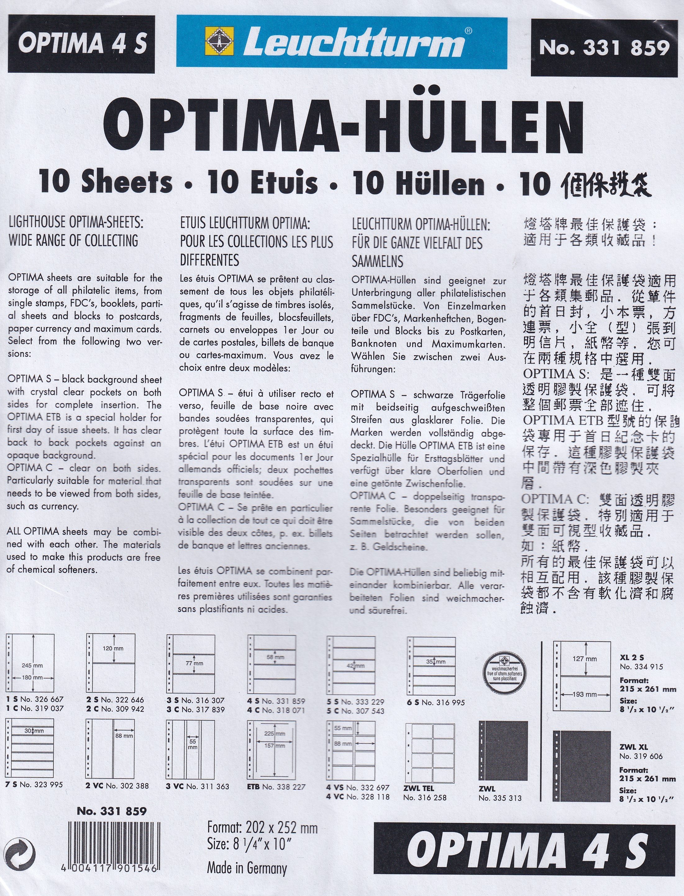 Leuchtturm Optima 4 S 10 Taschen