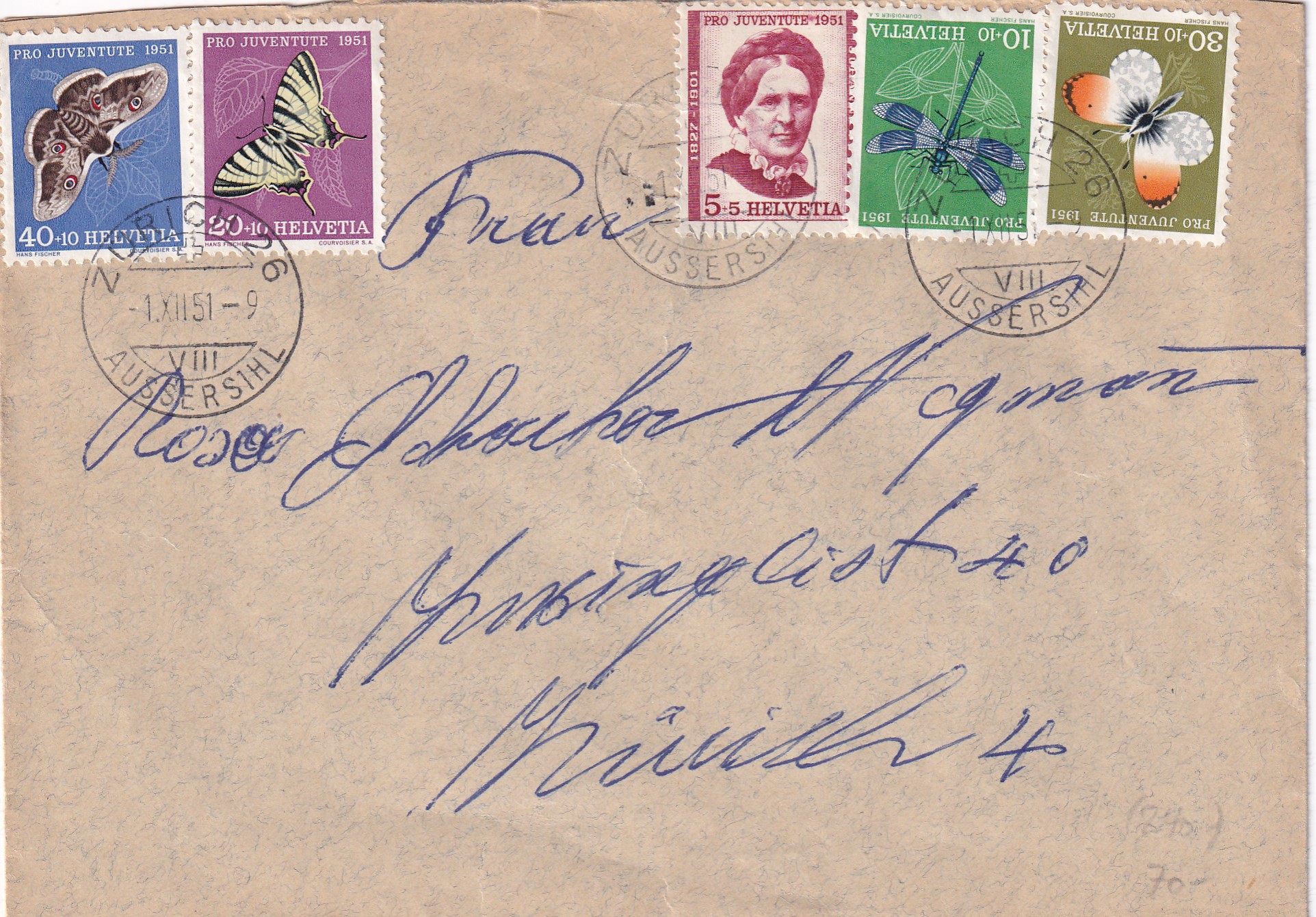 1951  Erstagsbrief 1.12.deutsch Pro Juventute