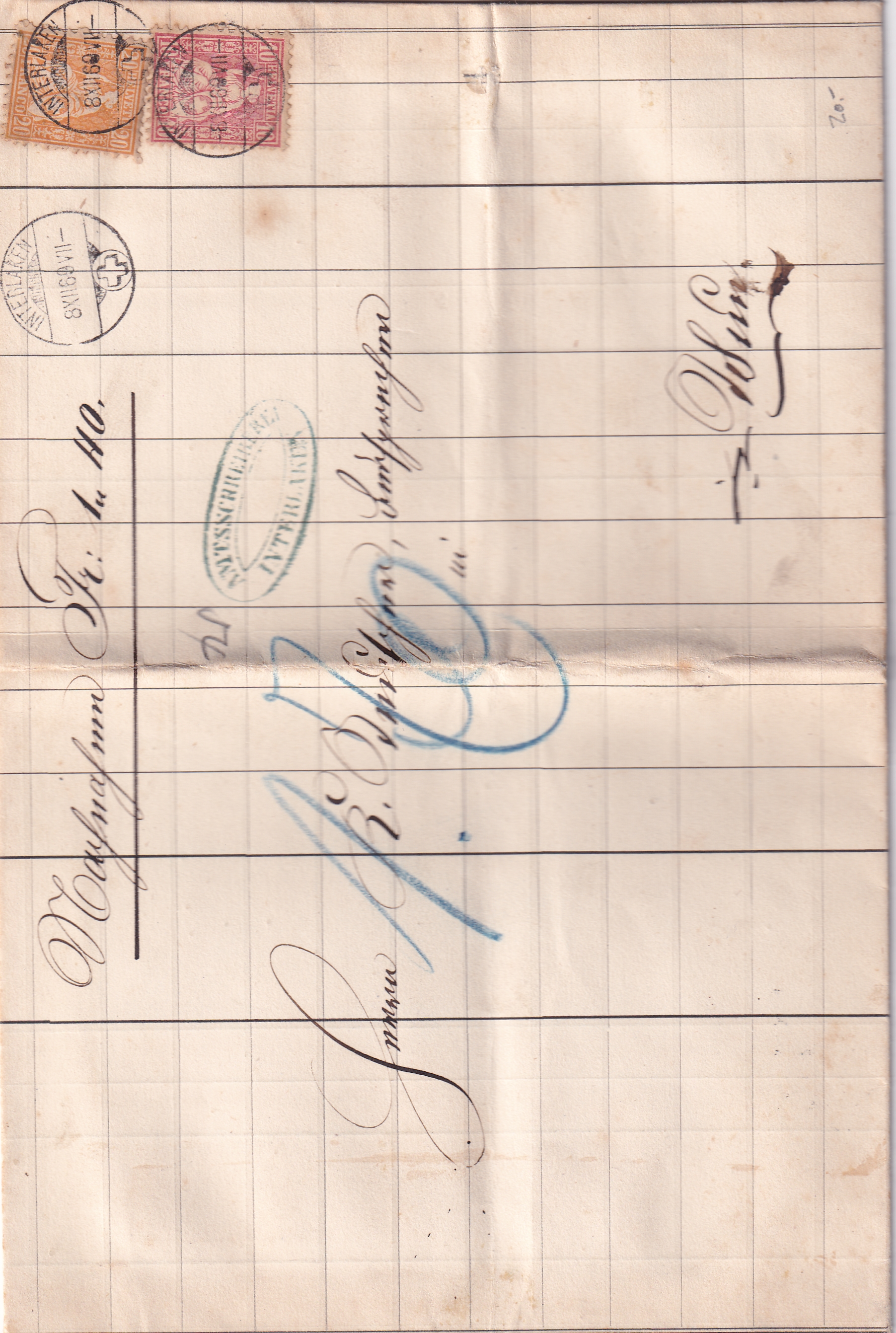 8.12.1869 SBK Nr.32 + 38 Interlaken - Thun Artkel Nr. 604