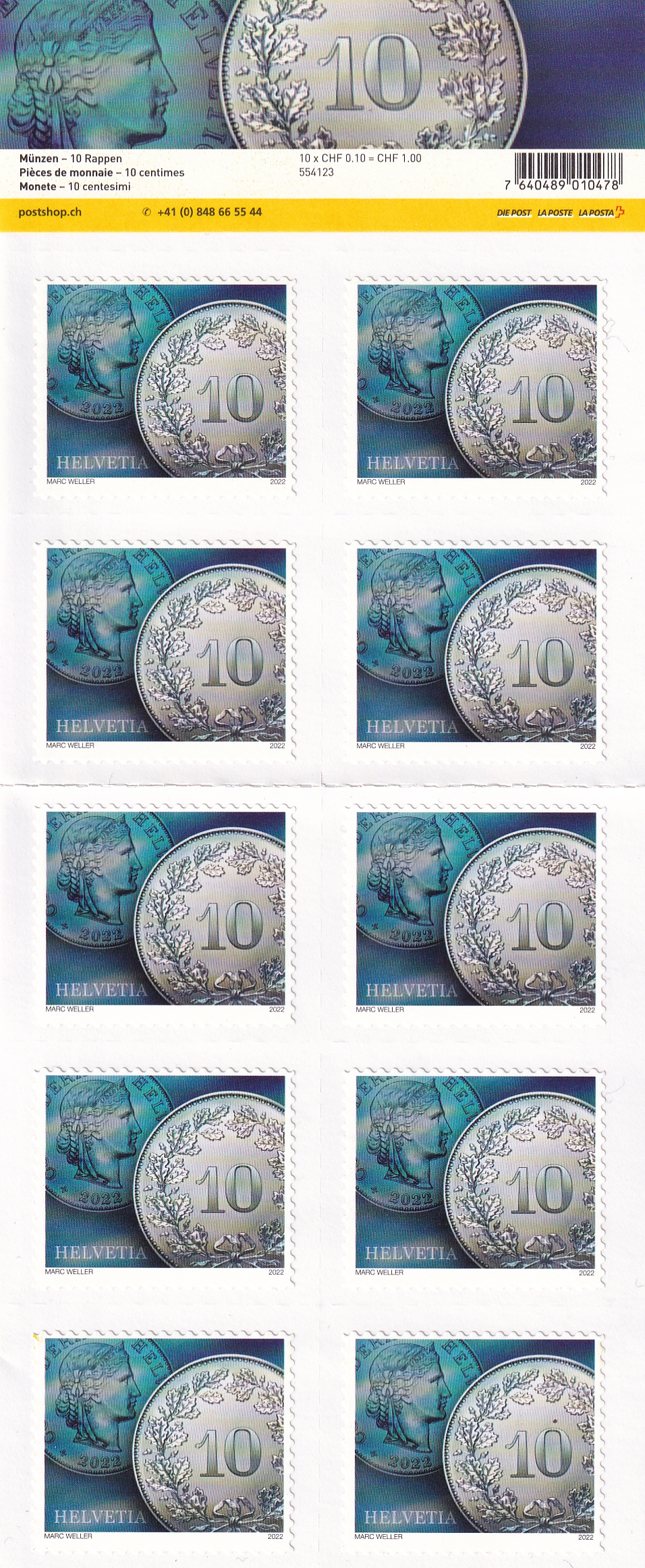 Frankatur - CHF 0.10 Werte  20 Stück