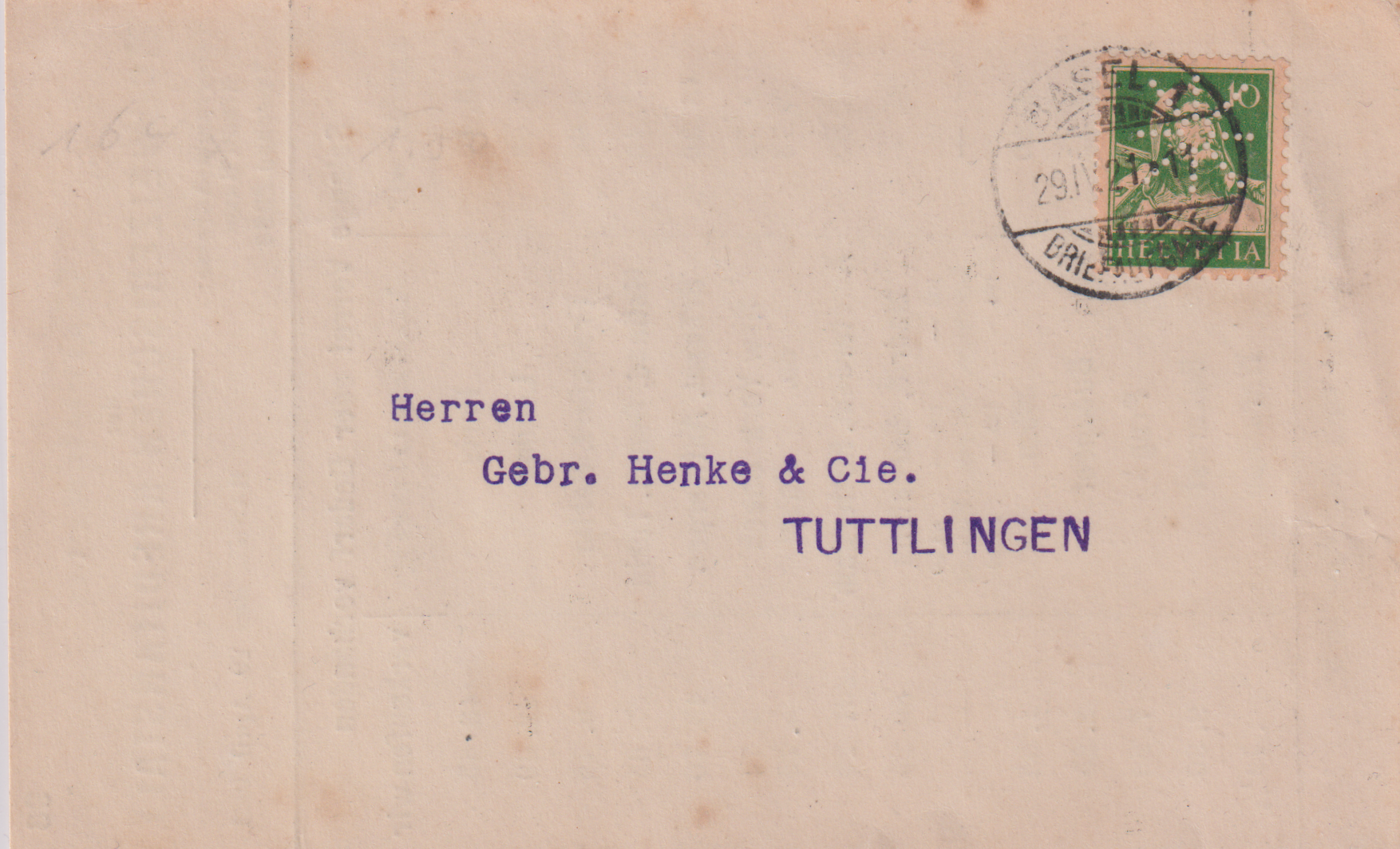 Postkarte vom29.04.21 d82 Schweizerische Kredit Anstalt