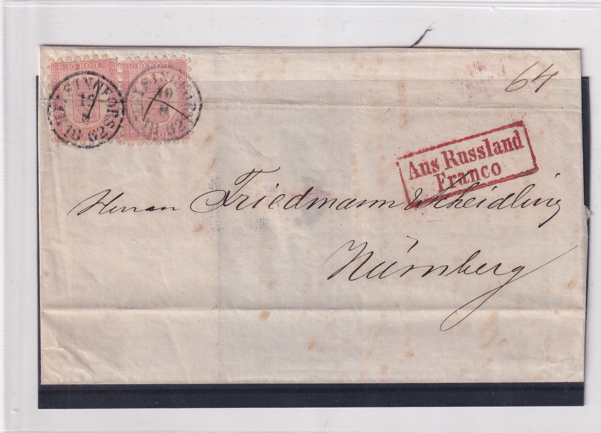 19.08.1862 Finnland - Nürnberg via Russland mit Attest